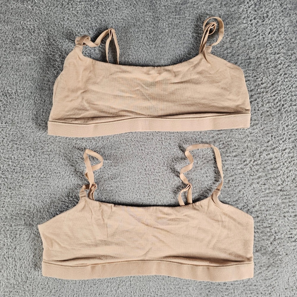 Quince Organic Cotton Stretch Bralette Nude Adjustable Straps Small (Set of 2)